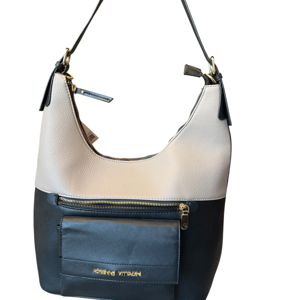 Adrienne Vittadini Black Beige Beekman Place Hobo Handbag Shoulder New $190.00